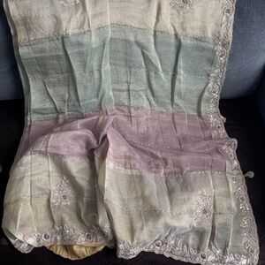 3 color soft shimmer organza saree